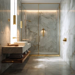 Create a visually appealing image of a luxurious bathroom featur...