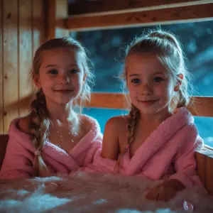 sibling girls sauna