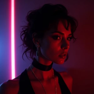 “noir neon femme-fatale aesthetic, cinematic lighting, deep shad...
