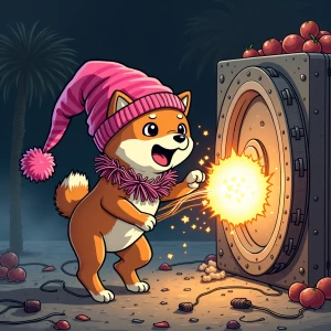 GTA Vice City loading screen action card: cel-shaded Shiba dog i...