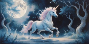 In the ethereal moonlit dreamscape, a majestic unicorn with shim...