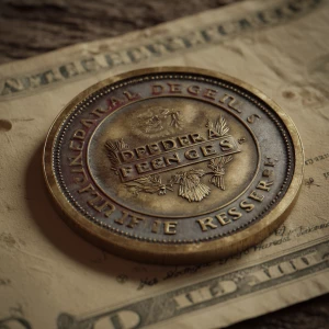Create a realistic 3D image of a coin featuring the text "Federa...