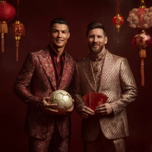 Cristiano Ronaldo dan Lionel Messi berdiri berdampingan, foto be...