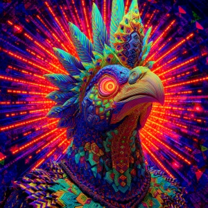 Square  psychedelic horror portrait of a humanoid figure crowned...