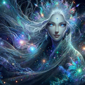 In the vast expanse of a distant galaxy, a shadowy nocturnal fes...