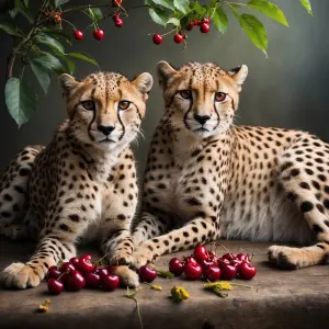 Cheetah with cherries as the spots