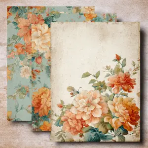 printable junk journal background paper, boho-inspired floral pa...