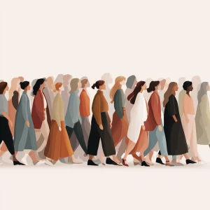 Create an elegant and minimalist illustration featuring a crowd...