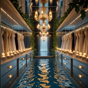 Master Closet 2 — Waterlight Walk-In: A long, opulent corridor s...