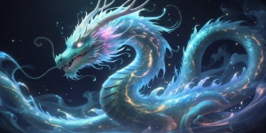 A shimmering, otherworldly dragon made of swirling mists and lum...