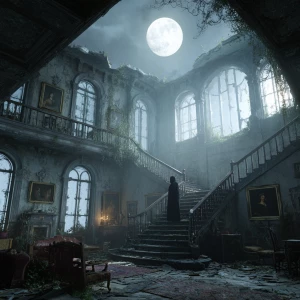 Create an image that captures an otherworldly and eerie scene in...