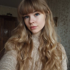 моя дочь - блондинка с серыми глазами. длинными волнистыми волос...