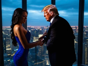 *"A sultry, cinematic scene unfolds in a lavish, dimly lit penth...