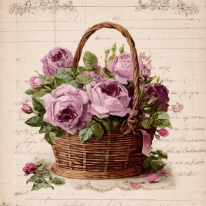 Victorian Mauve Rose Basket – 2 Large Journaling Cards (Ribboned...