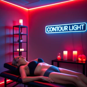 Generate an image of a scene with a middle-aged woman lying on a...