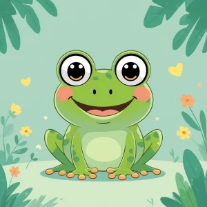 cute frog character, small round green frog, big eyes, smiling f...