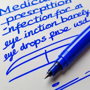 Write a medical prescription for an eye infection using a blue p...