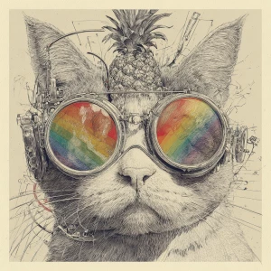 A portrait. The cat faces the viewer. A steam punk sketch of a c...