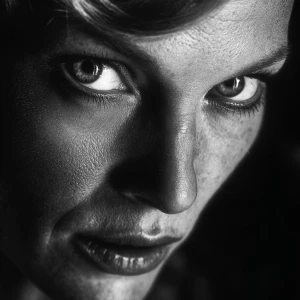 Ultra realistic big close-up portrait of Uma Thurman, black and...