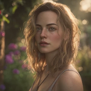 soft focus portrait of mix between Margot Robbie and Emma Watson...