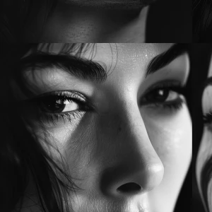 Ultra realistic big close-up portrait of Monica Bellucci, black...