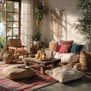 Create an ultra-realistic lifestyle editorial photo of a boho ae...