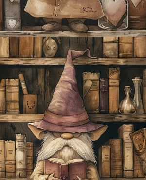 vintage watercolor illustration, Scandinavian tomte valentine gn...