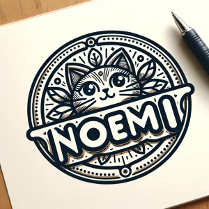 Create a logo with detailed font spelling out the name "NOEMI"....