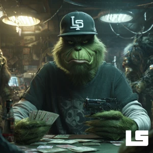 Create an image of a Grinch character with a muscular build. The...