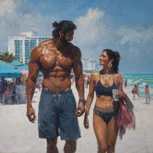 realism,oil painting.a muscular sweaty indian man, walking  with...