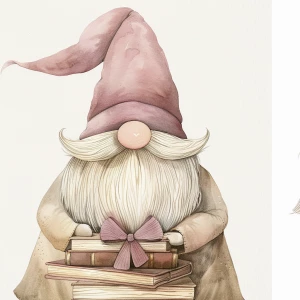 vintage watercolor illustration, Scandinavian tomte valentine gn...