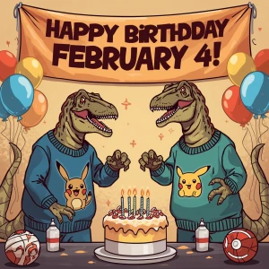 Banner states,
“Happy Birthday Cab!
February 4”
(comic style; an...