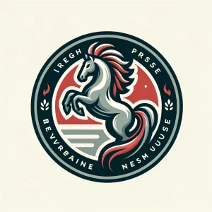 Rearing horse with red top and gray bottom