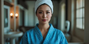Una chica asiática en traje de baño