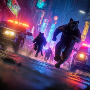 Humanoid gangster cats that look like humans and walk upright, s...