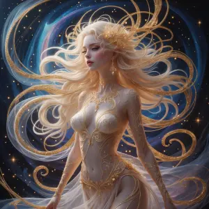 A mesmerizingly intricate virtual influencer, swirling with deli...
