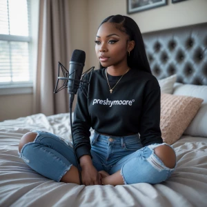 In a well decorated room is seen a young lady of about 20 years...