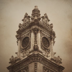 In the center of a sepia-toned, neo-Victorian world lies a dilap...