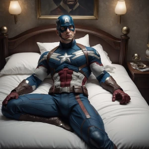 Create a stunning image of Captain America resting on a luxuriou...