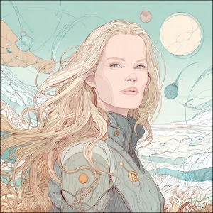 Portrait of Daryl Hannah, illustrated in the style of Moebius (J...
