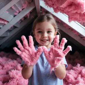Show me an image of a little girl with pink insulation covering...