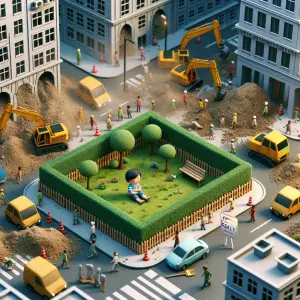 Video: Un pequeño parque lleno de árboles, pasto y pájaros. Un n...