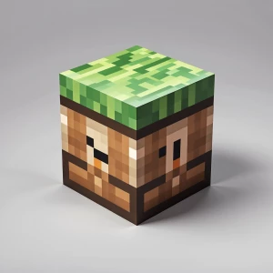 A Minecraft grass block, iconic cube with green grass top and br...