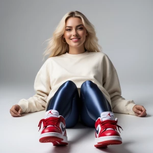 A studio shot of a young blonde woman with a natural smile. She...