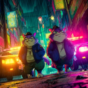 Humanoid gangster cats that look like humans and walk upright, s...