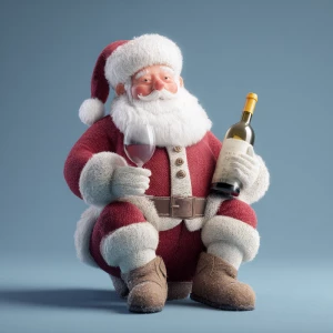 3D figure of santa clause sitting down holding a wine glass in o...