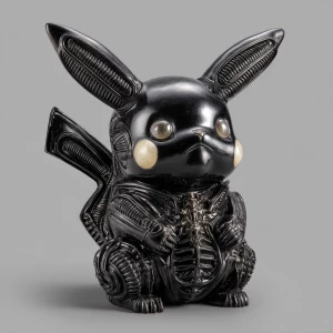 A pikachu fully realized as a Xenomorph creature, H.R. Giger bio...