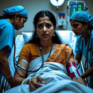 Generate an image of Rekha Johaniya in a hospital room at Astha...