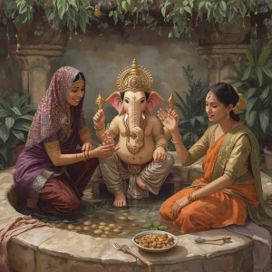 Avery beautiful women i'mmerging load Ganesh in a well by sweari...