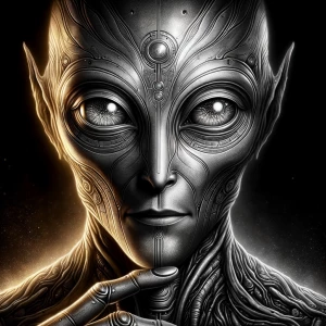 gazes out from the digital painting, its weathered features hint...